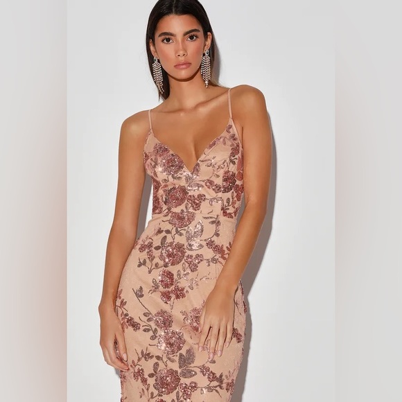 Shine Language Rose Gold Sequin Mermaid Maxi Dress - Picture 2 of 4